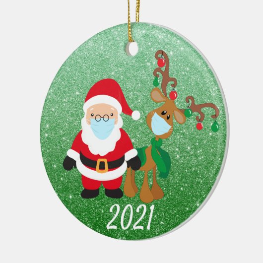 Kerstvoetmasker Santa Reindeer 2021 Glitter Keramisch Ornament (Links)