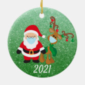 Kerstvoetmasker Santa Reindeer 2021 Glitter Keramisch Ornament (Achterkant)