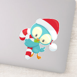 Kerstvogel, Cute Bird, Santa Hat, Candy Cane Sticker