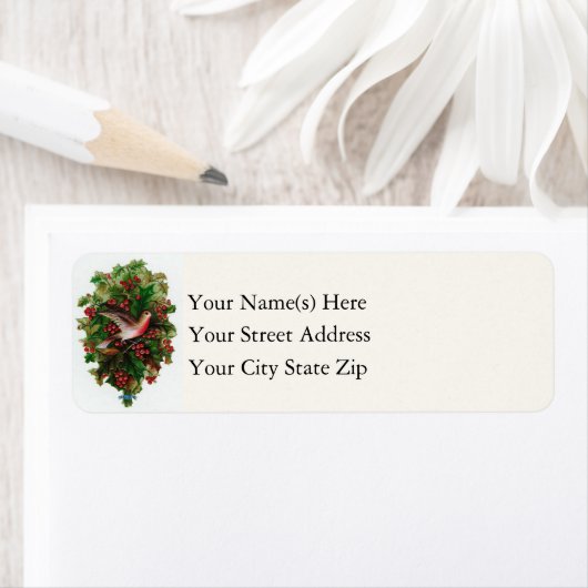 Kerstvogel en Holly  Etiket (Insitu)