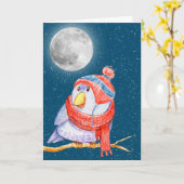 Kerstvogel en maan met sneeuwvlokken kaart (Gele Bloem)