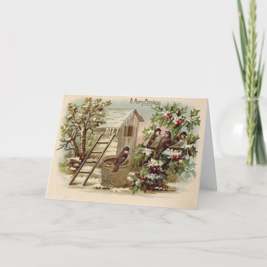 Kerstvogel Holly sneeuwladder oogst Feestdagen Kaart (Voorkant)