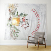 Kerstvogel in besneeuwde bossen vrolijk kerstfeest wandkleed (In Situ (horizontaal))