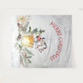 Kerstvogel in besneeuwde bossen vrolijk kerstfeest wandkleed (Voorkant (horizontaal))