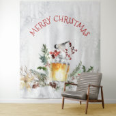 Kerstvogel in besneeuwde bossen vrolijk kerstfeest wandkleed (In situ)