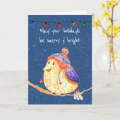 kerstvogel in Snowflakes op blauw Kaart (Gele Bloem)