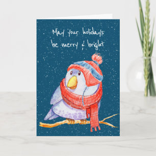 kerstvogel in Snowflakes op blauw Kaart
