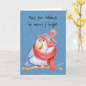 kerstvogel in Snowflakes op blauw Kaart (Gele Bloem)