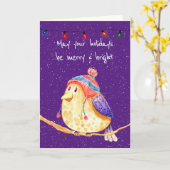 kerstvogel in Snowflakes op Paars Kaart (Gele Bloem)