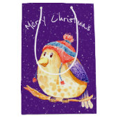 kerstvogel in Snowflakes op Paars Medium Cadeauzakje (Voorkant)