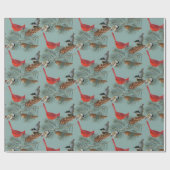 kerstvogel kardinaal Nuthatch Chickadee Blauwgroen Cadeaupapier (Vlak)