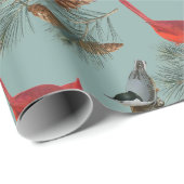 kerstvogel kardinaal Nuthatch Chickadee Blauwgroen Cadeaupapier (Rol Hoek)
