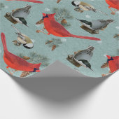 kerstvogel kardinaal Nuthatch Chickadee Blauwgroen Cadeaupapier (Hoek)