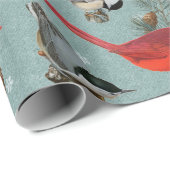 kerstvogel kardinaal Nuthatch Chickadee Blauwgroen Cadeaupapier (Rol Hoek)