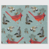 kerstvogel kardinaal Nuthatch Chickadee Snow Cadeaupapier (Vlak)
