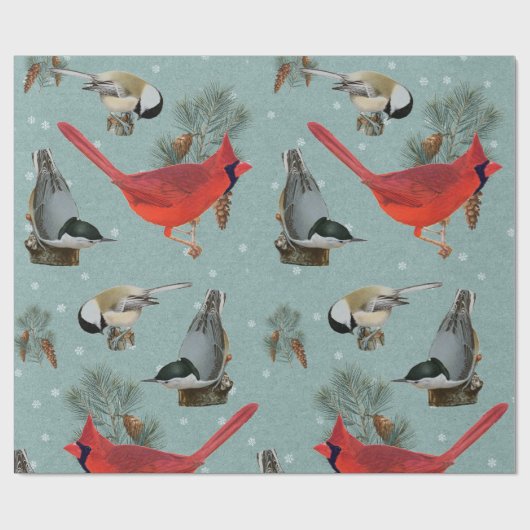 kerstvogel kardinaal Nuthatch Chickadee Snow Cadeaupapier (Vlak)