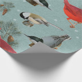 kerstvogel kardinaal Nuthatch Chickadee Snow Cadeaupapier (Hoek)