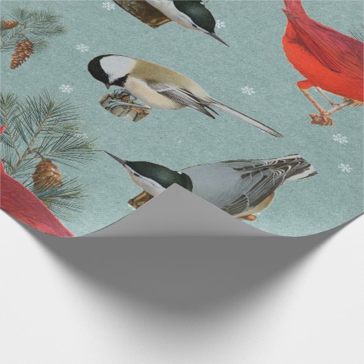 kerstvogel kardinaal Nuthatch Chickadee Snow Cadeaupapier (Hoek)