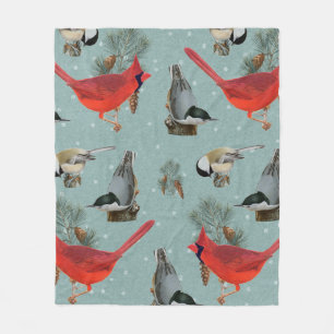 kerstvogel kardinaal Nuthatch Chickadee Snow Fleece Deken