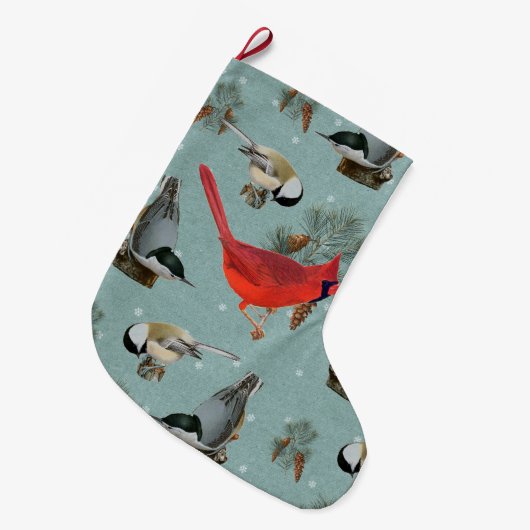 kerstvogel kardinaal Nuthatch Chickadee Snow Grote Kerstsok (Voorkant (Hangend))