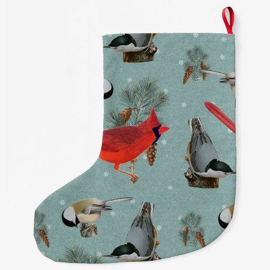 kerstvogel kardinaal Nuthatch Chickadee Snow Grote Kerstsok (Achterkant)