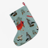 kerstvogel kardinaal Nuthatch Chickadee Snow Grote Kerstsok (Achterkant (Hangend))