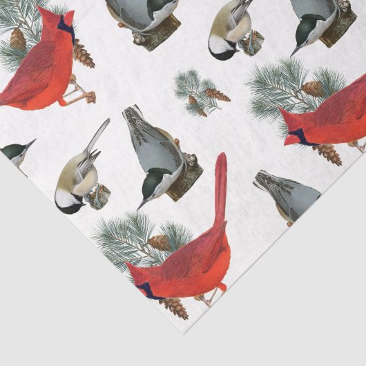 kerstvogel kardinaal Nuthatch Chickadee Snow Tissuepapier (Detail)