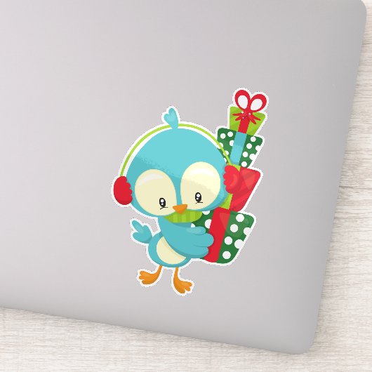 Kerstvogel, koetsvogel, geschenken, Cadeaus, kerst Sticker (Detail)