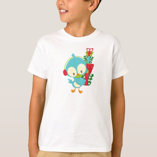 Kerstvogel, koetsvogel, geschenken, Cadeaus, kerst T-shirt (Voorkant)