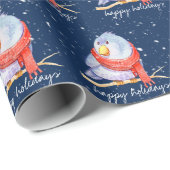 kerstvogel met scarf in sneeuwvlokken cadeaupapier (Rol Hoek)