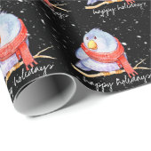 kerstvogel met scarf in sneeuwvlokken cadeaupapier (Rol Hoek)
