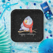 kerstvogel met scarf in sneeuwvlokken papieren bordje (Feest)