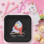 kerstvogel met scarf in sneeuwvlokken papieren bordje (Feest)