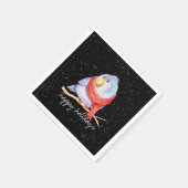 kerstvogel met scarf in sneeuwvlokken servet (Hoek)