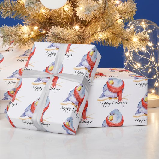 Kerstvogel met sjaal cadeaupapier (Feestdagen)