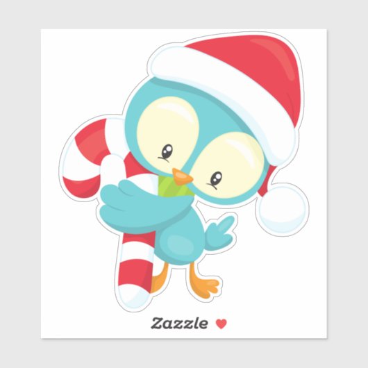 Kerstvogel, Mooie Vogel, Kerstmannenhoed, Suikerst Sticker (Vel)