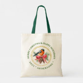 kerstvogel op kerstcadeautekst tote bag (Achterkant)