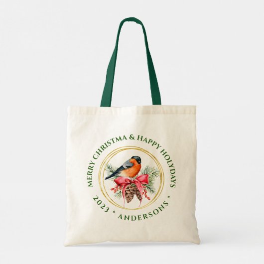 kerstvogel op kerstcadeautekst tote bag (Achterkant)