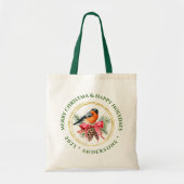 kerstvogel op kerstcadeautekst tote bag (Voorkant)