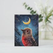 Kerstvogel Sneeuwachtige nacht Maan Bericht Feestdagenkaart (Staand voorkant)