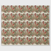 Kerstvogel zangvogel Holly Snow Cadeaupapier (Vlak)