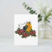 Kerstvogel zingen met Holly, bessen Feestdagenkaart (Staand voorkant)