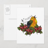 Kerstvogel zingen met Holly, bessen Feestdagenkaart (Voorkant / Achterkant)