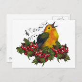 Kerstvogel zingen met Holly, bessen Feestdagenkaart (Voorkant / Achterkant)