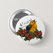 kerstvogel zingt met Hollly, Berries Ronde Button 5,7 Cm (Voorkant /achterkant)
