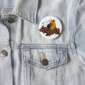 kerstvogel zingt met Hollly, Berries Ronde Button 5,7 Cm (In situ)