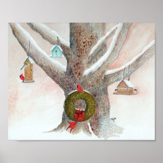kerstvogelboom poster (Voorkant)