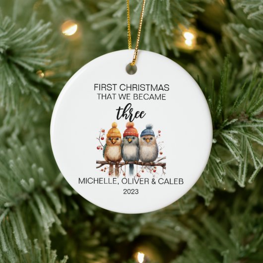 Kerstvogelfamilie van Drie Keramisch Ornament (Boom)