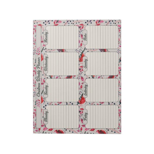 Kerstvogels Botanische Weekplanner Notitieblok (Linkerzijde)