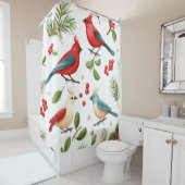 Kerstvogels en bessen douchegordijn (In situ)
